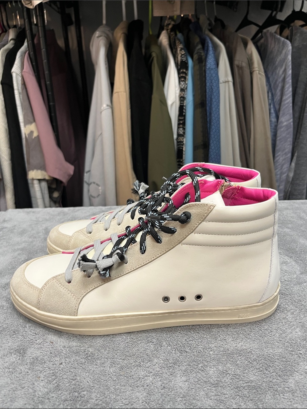 P448 Mitch High Top Skate Sneakers. White, Beige & Pink EU Size 43